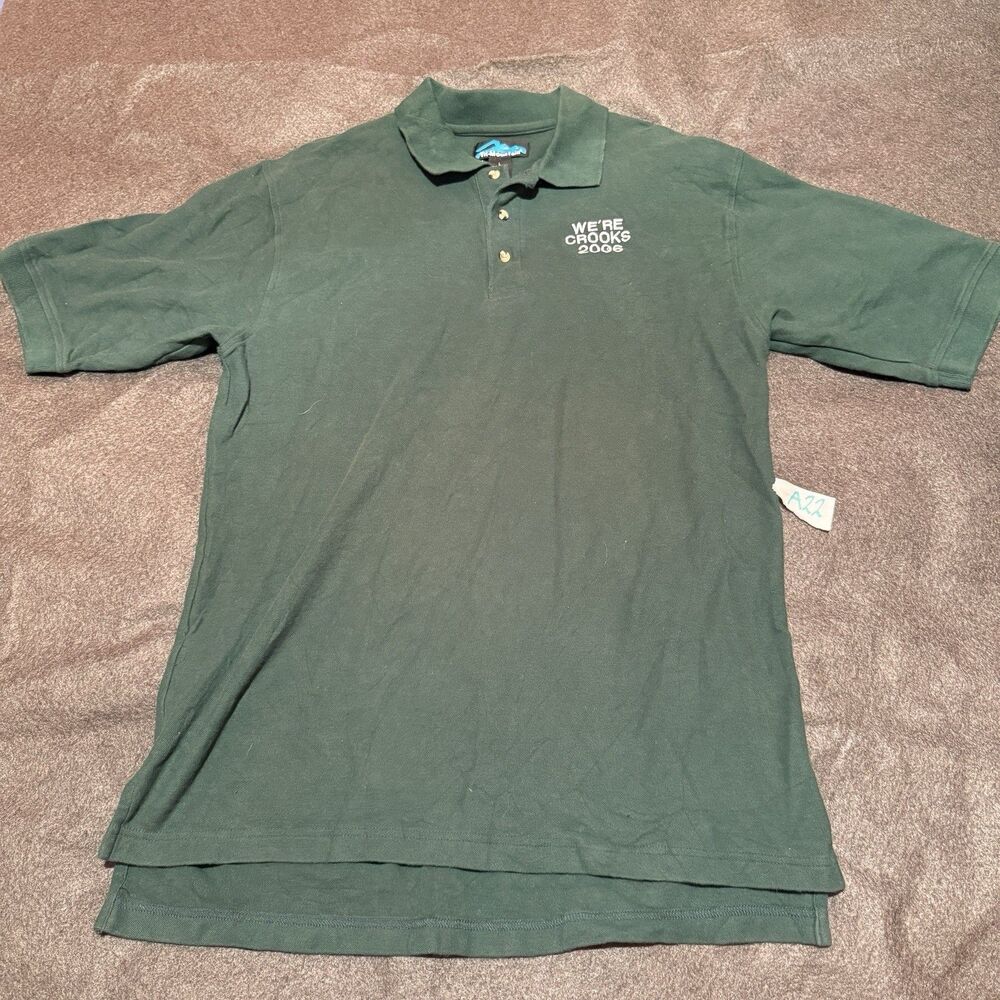 Vintage Tri Mountain Mens Shirt L Large Dark Green Polo Cotton 2006 Short Sleeve
